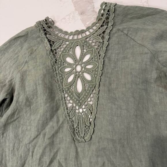 Valentina Naldi Italy OpenFront Linen Crochet Kimono Jacket Womens OS Sage Green - Picture 9 of 10